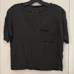 Brit & Bri Black and White Cropped Striped Short Sleeve Tee